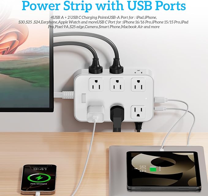 Solidock Flat Plug Power Strip Surge Protector - Image 3