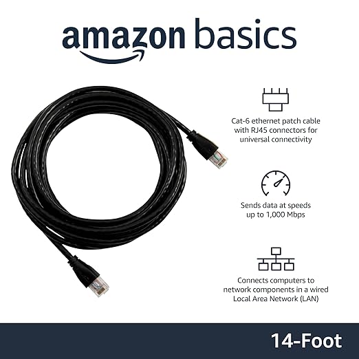 Amazon Basics RJ45 Cat 6 Ethernet Patch Cable, 1Gpbs Transfer Speed, 14 Foot - Image 2