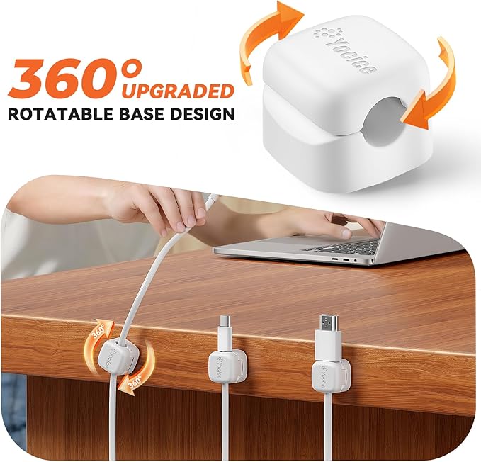 Yocice 12Pack Rotatable Cord Organizer, Spring Cable Clips Desk Cable - Image 2