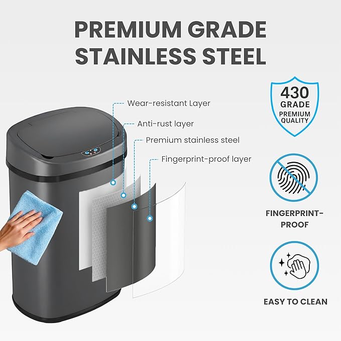 iTouchless 13 Gallon Oval Sensor Trash Can - Image 5