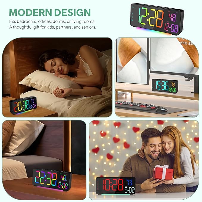 EVILTO Digital Alarm Clocks for Bedrooms, RGB Desk Clock - Image 7