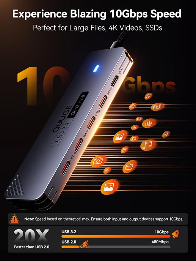 USB C Hub 10Gbps, QUUGE 5-in-1 USB Splitter - Image 3