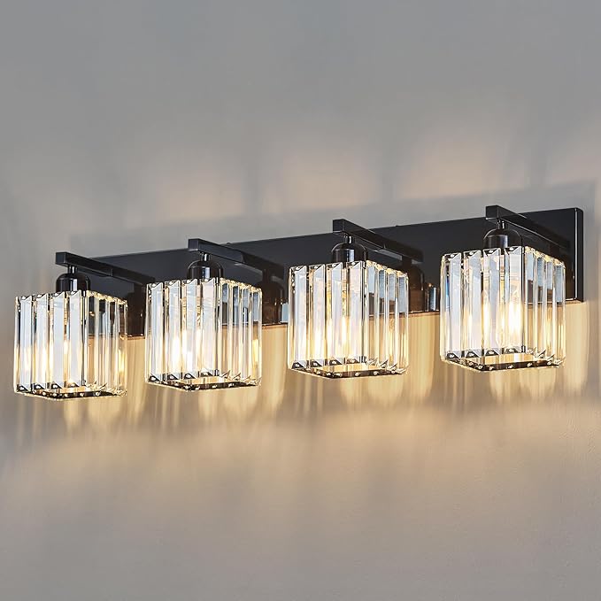 FDPBY Modern Bathroom Vanity Light 4-Lights Plating Black Crystal Bathroom Wall by FDPBY