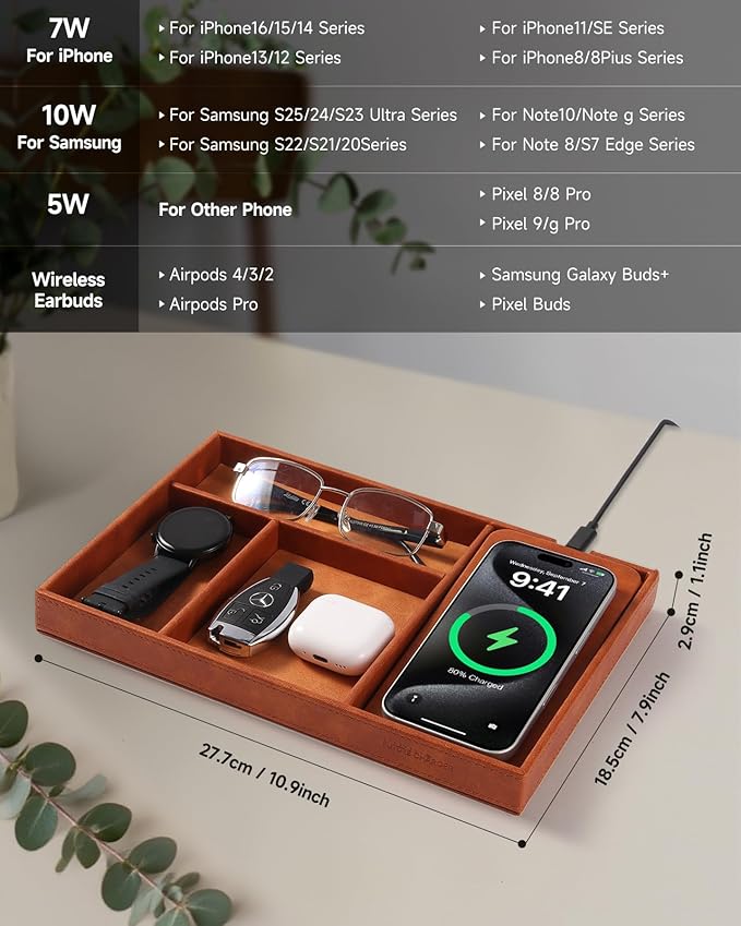 Valet Tray, Built in Wireless Charging Pad, Nightstand Organizer, Two-Toned - Image 6