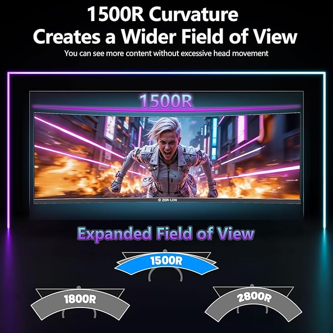 ZER-LON 49" Curved Gaming Monitor 165Hz 1500R 32:9 Daul QHD 5120 x 1440 - Image 5