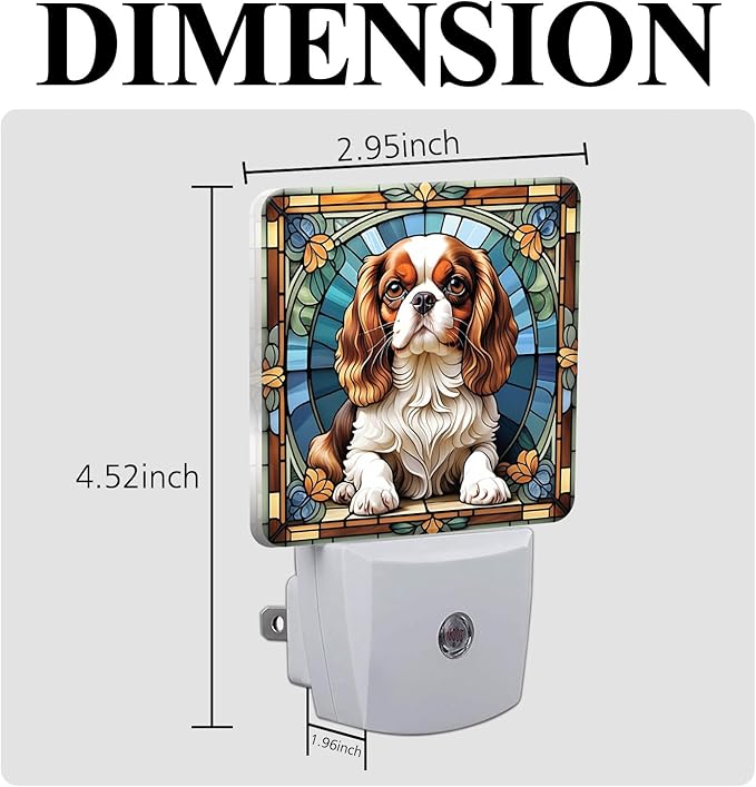 PODMemory Cavalier King Charles Spaniel Stained Glass Night Lights Plug into - Image 2