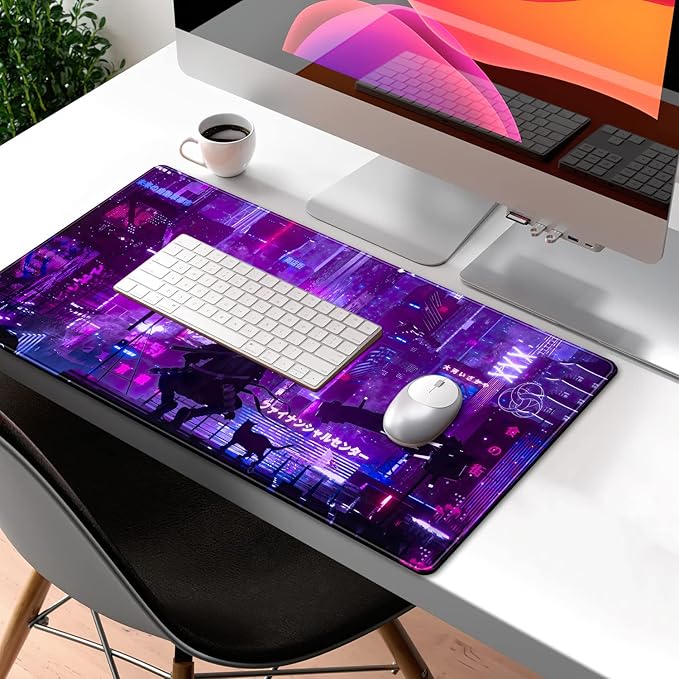 Anime Neon Mouse Pad Purple City Gaming Desk Big Cute Kawaii Pink Extended - Image 7