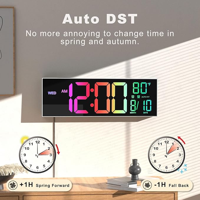 JALL 16" Large Digital Wall Mount Clock, Count Down Timer, Big LED, 8 RGB Color - Image 5