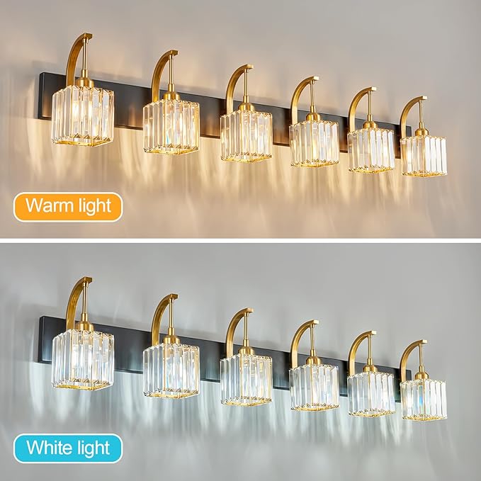 FDPBY Crystal Vanity Lights 6-Light Black Gold Bathroom Vanity Lights Modern - Image 3