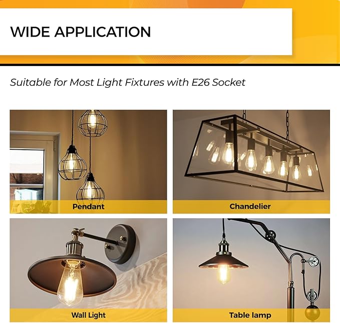 Hizashi LED Edison Bulbs, Equivalent 60W, 3000K Soft White, Dimmable E26 LED - Image 6