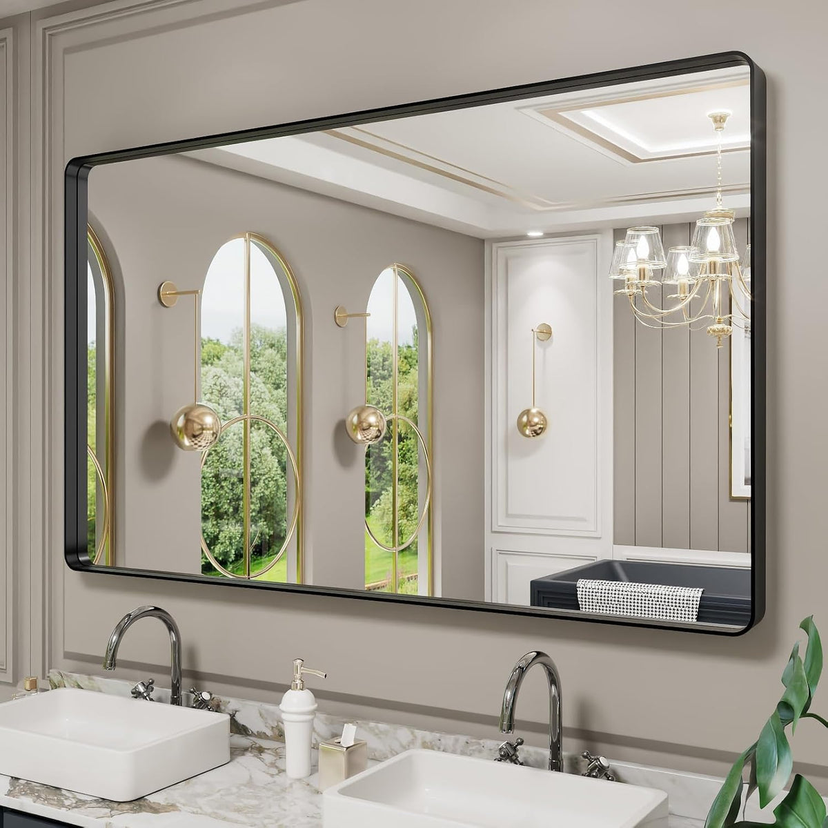 LOAAO 60X30 Inch Black Metal Framed Bathroom Mirror