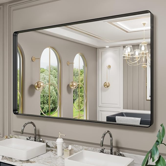 LOAAO 60X30 Inch Black Metal Framed Bathroom Mirror by LOAAO