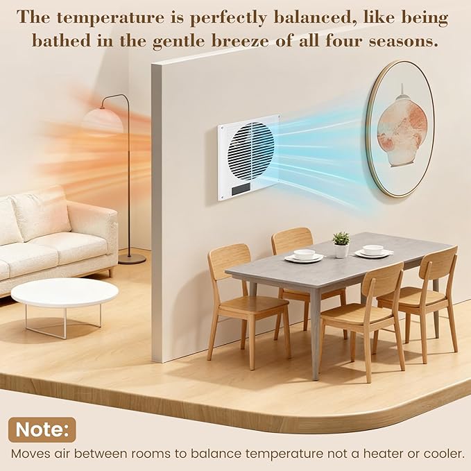 Qnemaei 8" Through Wall Fan 305 CFM, Room to Room Air Transfer Fan, Reversible - Image 2