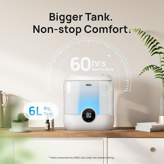 DREO 6L Top Fill Humidifiers for Bedroom, 60H Runtime 28 dB Quiet Supersized - Image 5