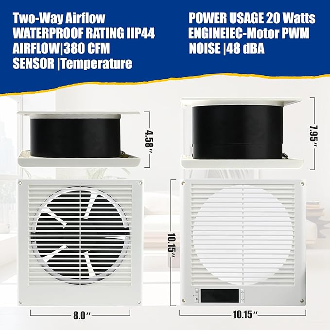 Thiadrs Room to Room Fan 8" Air Vent Fan, 10-Speed Quiet Airflow - Image 3