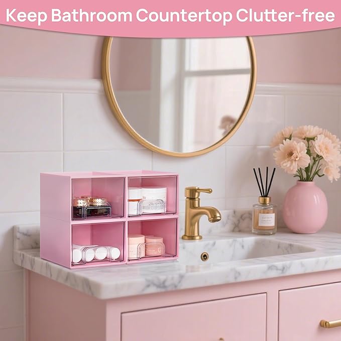 Vtopmart 4Pack Small Stackable Storage Drawers, Bathroom Makeup Organizer - Image 6