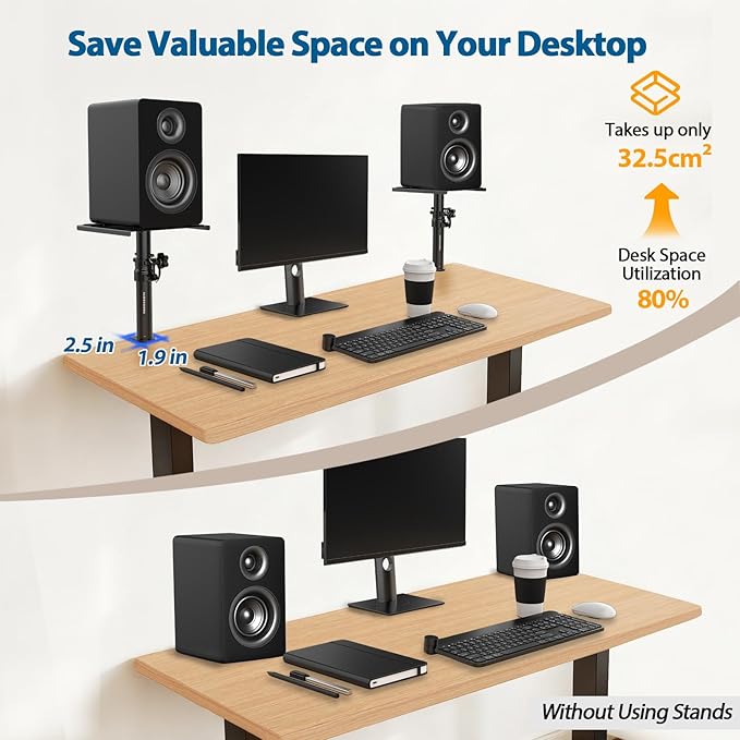 Vondynote Set of 2 Desktop Clamp Speaker Stands Short Studio Monitor Stands - Image 3