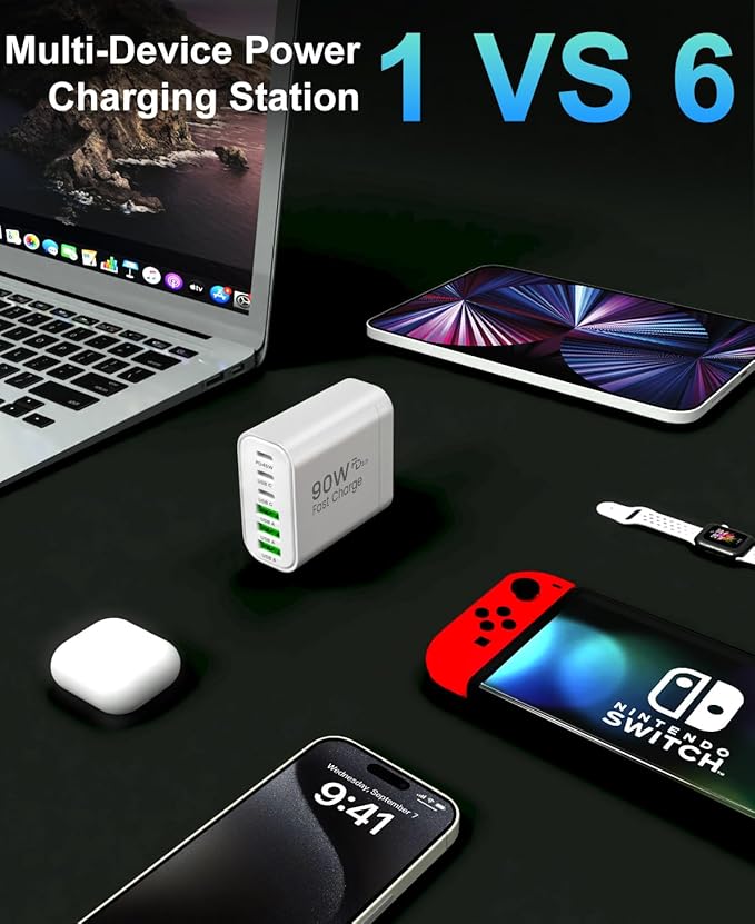 90W GaN USB C Charger Block, 6-Port USB C Wall Charger Fast Charging 45W PD - Image 7