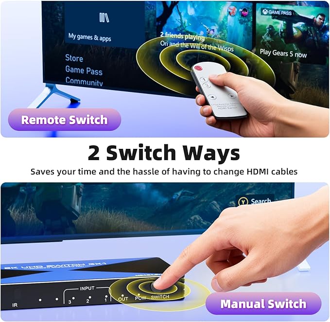 8k@60Hz HDMI Switch 3 in 1 Out Supports DSC 4K@240Hz 3D HDR10+ HDCP 2.3 VRR - Image 6