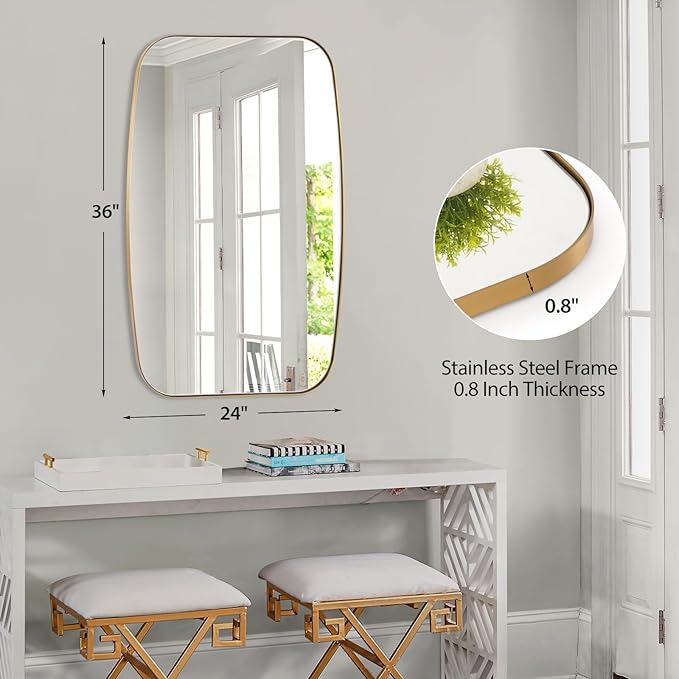 Oval Mirrors for Bathroom, Brushed Gold Oblong Bathroom Wall Mounted Modern - Image 3