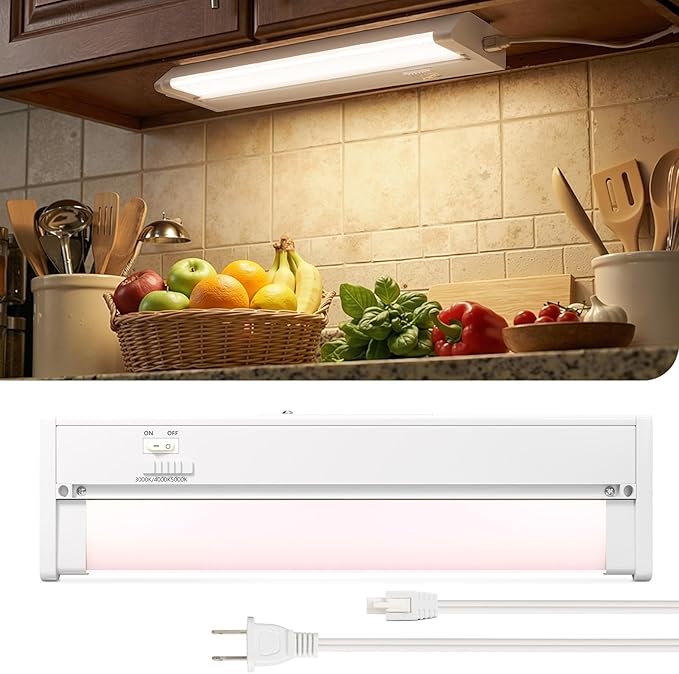 Snyloe 12" LED Under Cabinet Lighting, 8W 600LM, 3 Color Temperatures, by HOME