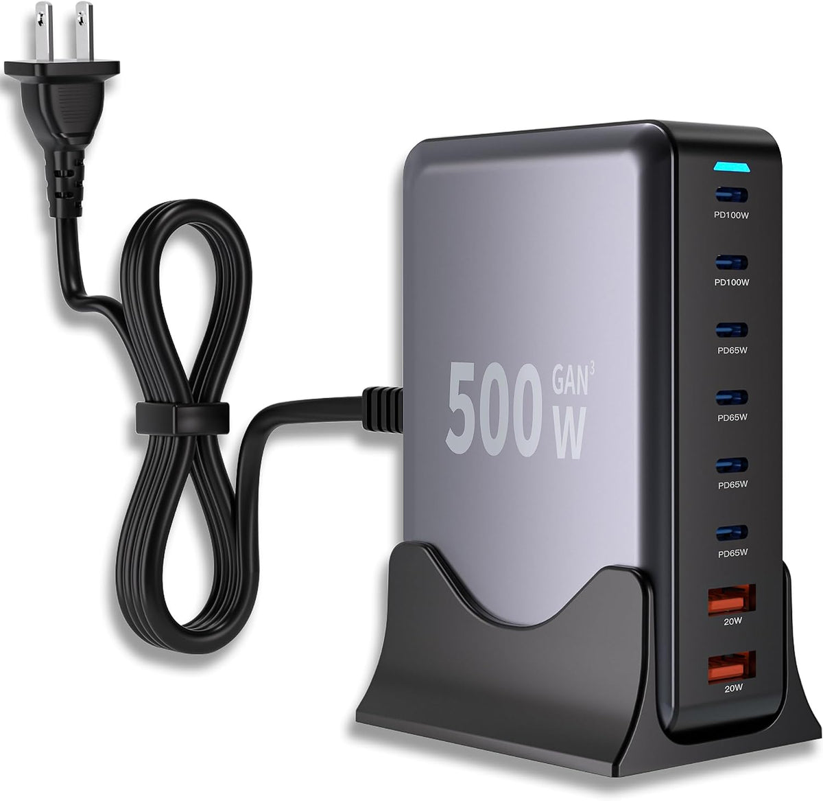 500W GaN USB C Charger Block Charging Station 8 Port Fast Charger Block