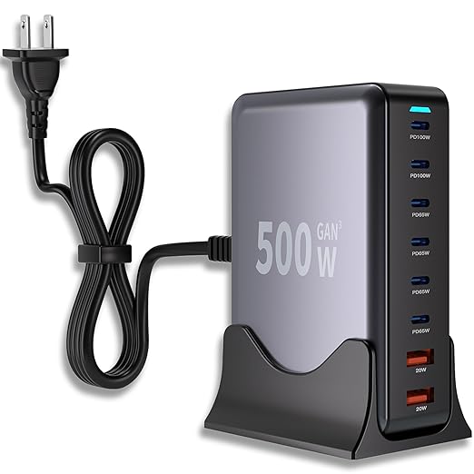 500W GaN USB C Charger Block Charging Station 8 Port Fast Charger Block by Fitquipment