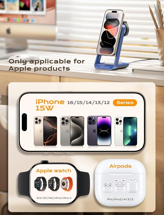 Apor 3 in 1 Charging Station for iPhone, Magsafe Wireless Charger - Image 5
