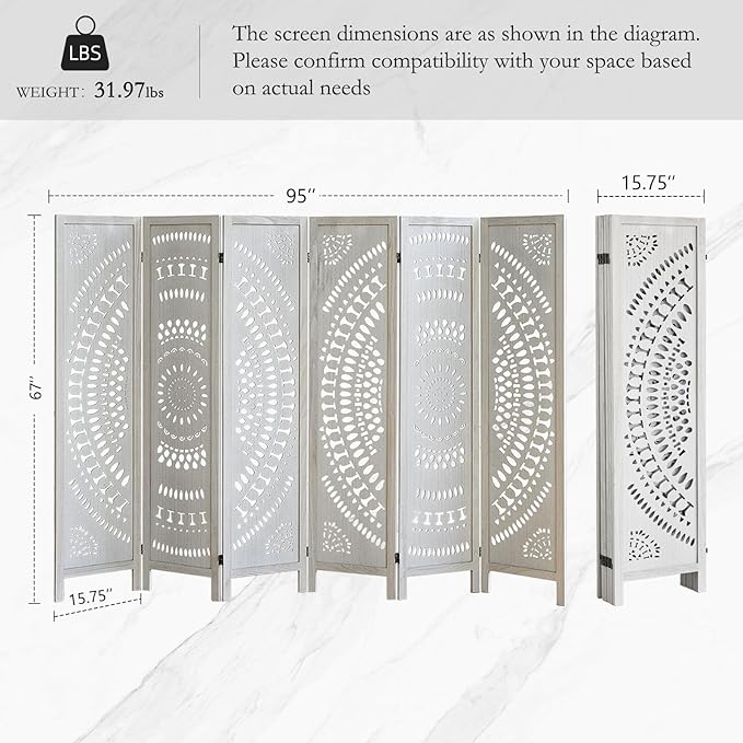 ALeesing 6 Panel Wood Room Divider Fully Assembled, Decorative Room Dividers - Image 2