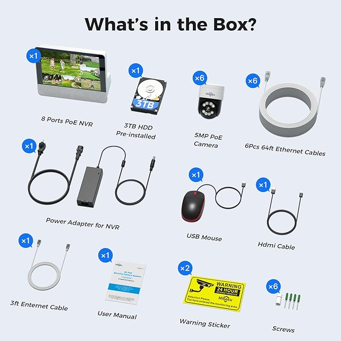 【12’’ Monitor + Human Tracking】Hiseeu 4K PoE Security Camera System, All-in-One - Image 7