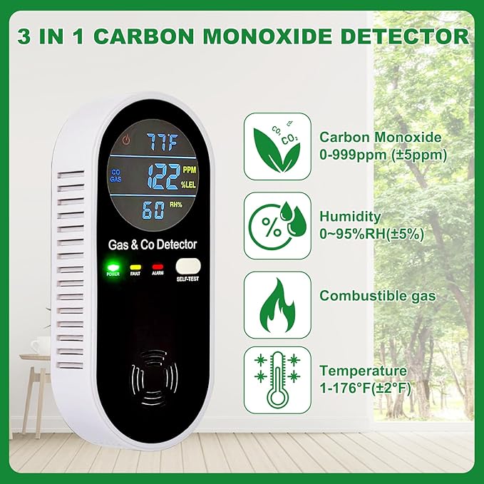 Combustible Gas & Carbon Monoxide Detector 4-in-1 Alarm - Image 2