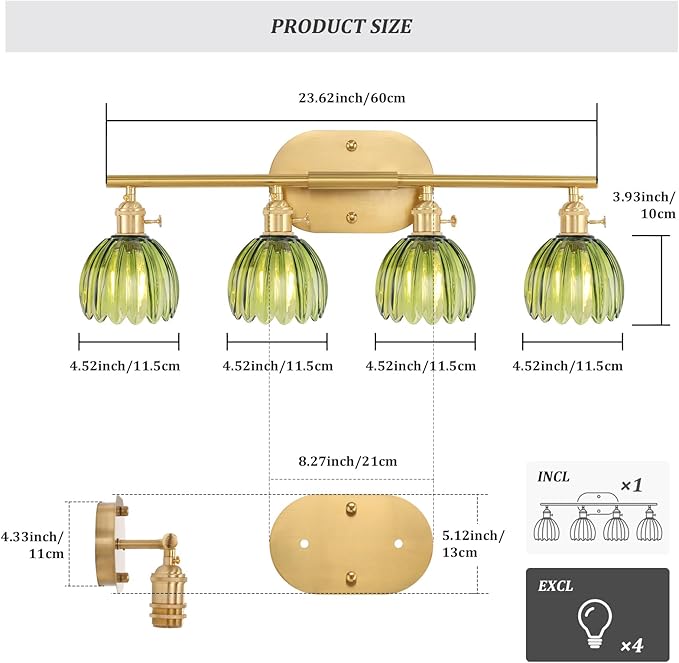 Shenmoyl Bathroom Light Fixtures, 4-Light Brass Vanity Wall Light Over Mirror - Image 3