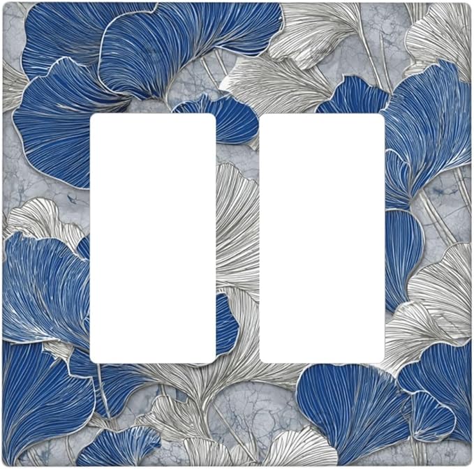 Bvtewkhz Abstract Blue Marble Plant Leaves 2 Gang Double Rocker Decorative by Unknown