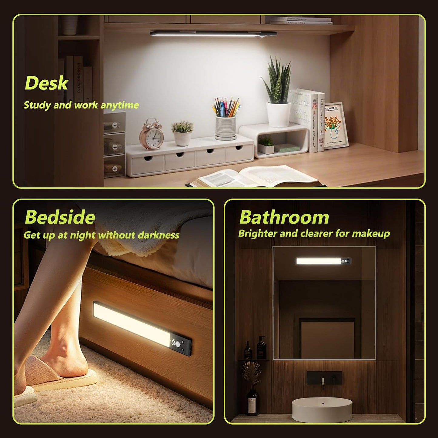 Mpotmiy 6 Pack 10" Under Cabinet Lights with Digital Display,52 LED Rechargeable Motion Sensor Light Indoor,3 Color Temperatures, Magnetic Dimmable Closet Lights, Under Counter Light for Kitchen