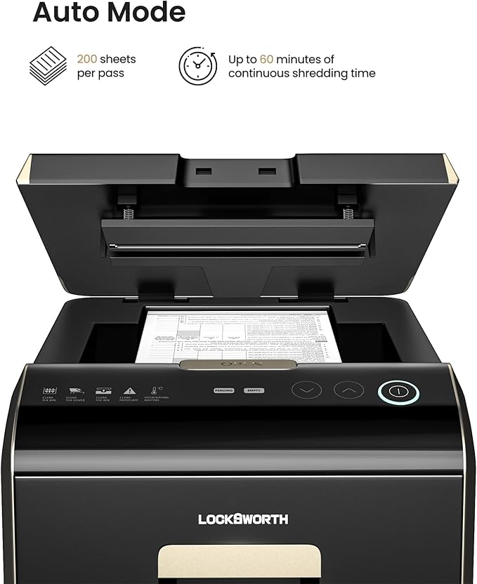 Locksworth 200-Sheet P-5 Micro-Cut Heavy-Duty Paper Shredder, 60-Min Continuous - Image 2