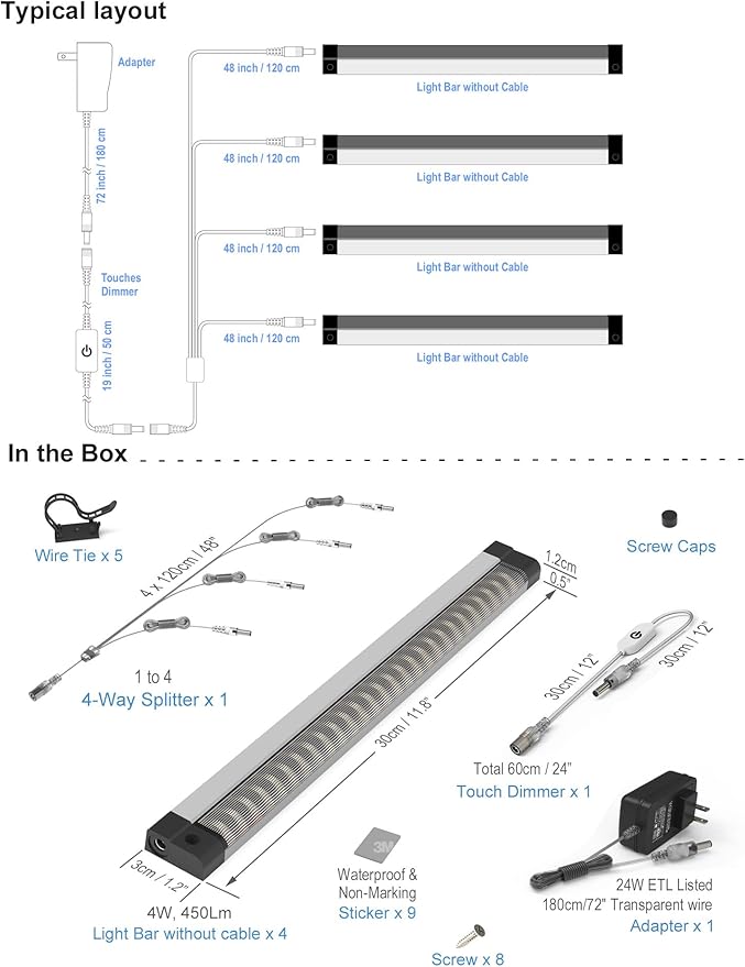 EBD Display Case Lights Ultra Bright Under Counter Lighting 4-Way Parallel - Image 3