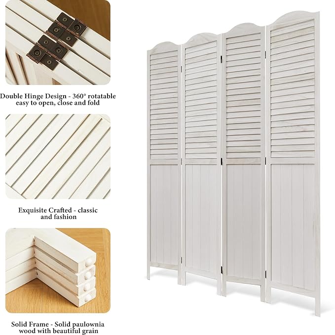 Room Dividers, 5.75Ft Individual Privacy Screens Foldable Wooden Louver & MDF - Image 5