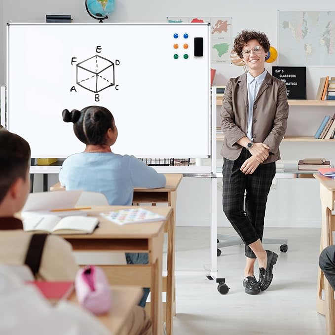 White Board on Wheels, 48 x 32 Inches Height-Adjustable Large Rolling Whiteboard - Image 8