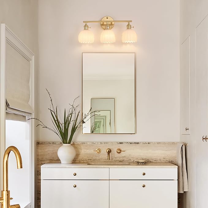 Shenmoyl Bathroom Light Fixtures, 3-Light Brass Vanity Wall Light Over Mirror - Image 2