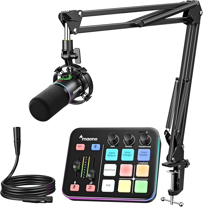 MAONO Gaming Streaming Equipment Bundle: Audio Interface Mixer and XLR Dynamic by MAONO