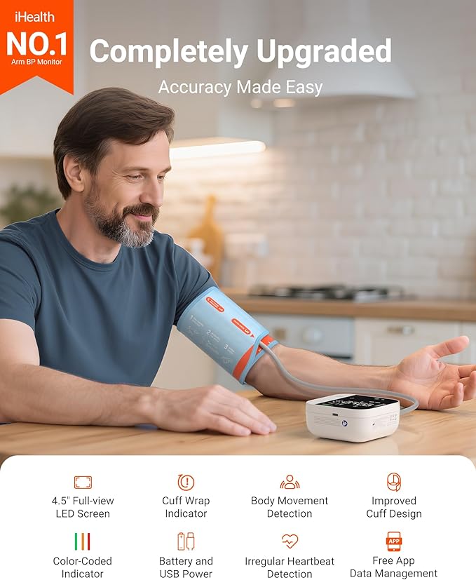 iHealth Track Pro Upper Arm Blood Pressure Monitor, Full-View LED Screen​ - Image 2