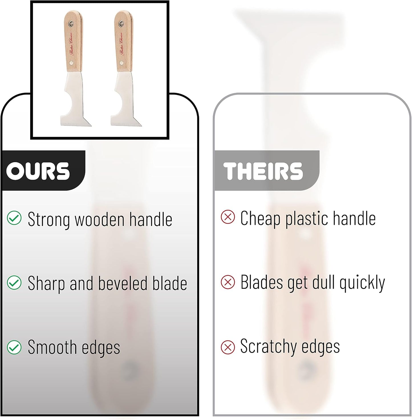 Bates- Paint Scraper, Taping knife, Pack of 2 Putty Knife Scraper, Scraper, 5 in 1 tools, Spackle Knife, Caulk Removal Tool, Painters Tool, Paint Can Opener, Paint Remover for Wood, Wallpaper Scraper