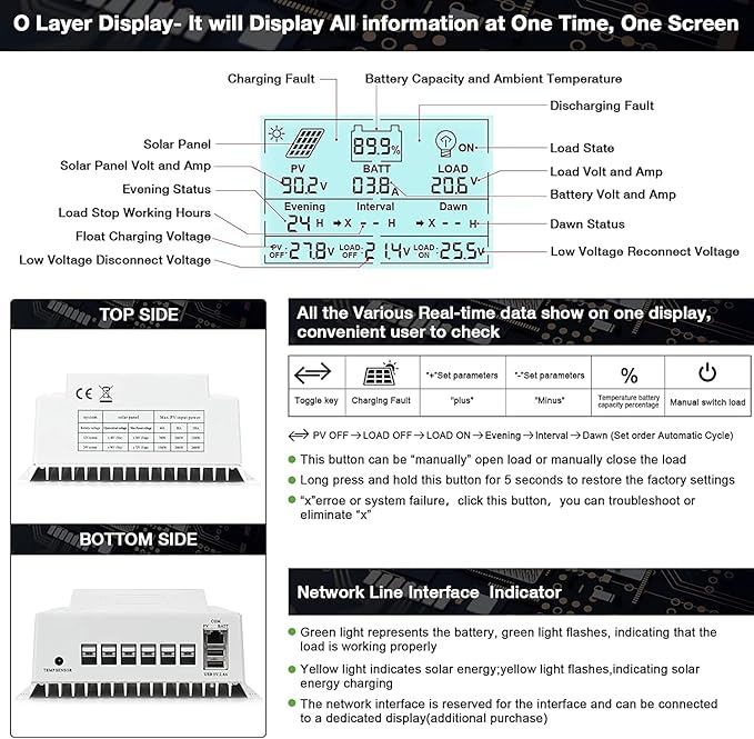 OOYCYOO MPPT Charge Controller 100 amp 12V/24V Auto, 100A Solar Panel Charge - Image 5