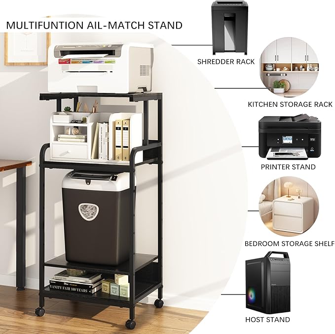 Arbuxzuy 4 Tier Stand with Storage Shelf, Tall Mobile Printer Table - Image 6