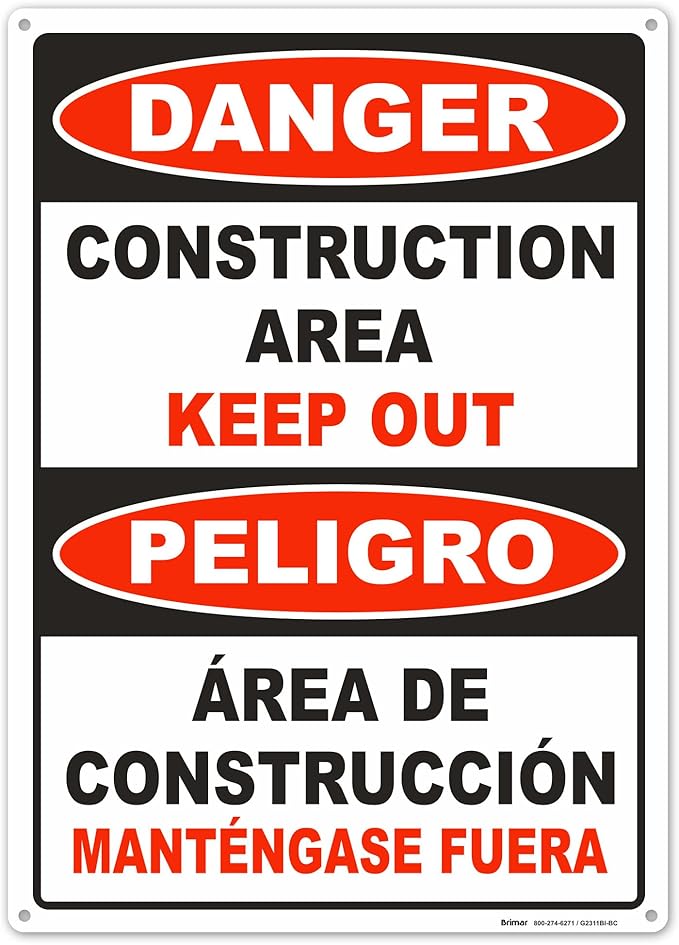 Brimar - 10" x 14" - Bilingual Danger Construction Area Keep Out Sign - .055″ by BrimarIndustries