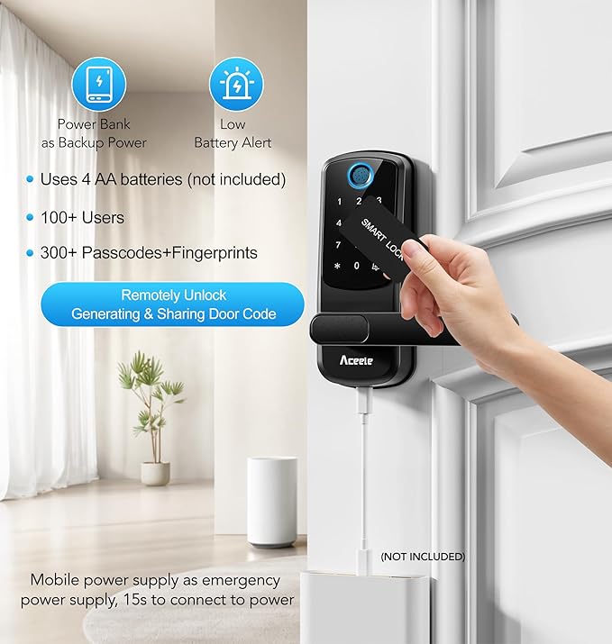 Aceele Keyless Entry Fingerprint Smart Door Lock, Built-in Wi-Fi, Electronic - Image 6