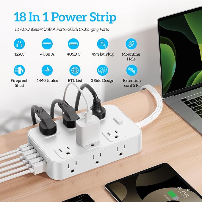 Solidock Flat Plug Power Strip Surge Protector - Image 2