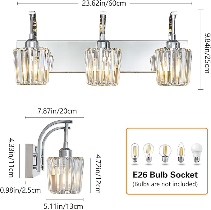 FDPBY Modern Bathroom Vanity Light, 3-Light Chrome Wall Sconce - Image 4