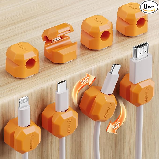 8 Pack Spring Cable Clips, Rotatable Cord Organizer Desk Cable Management Cord by Yocice