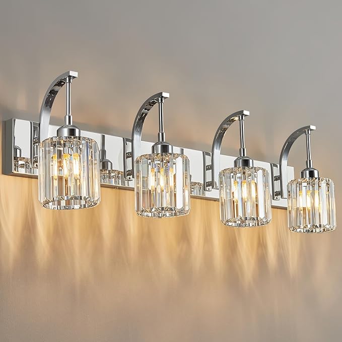 FDPBY 4-Light Crystal Vanity Light, Modern Chrome Bathroom Wall Sconce by FDPBY